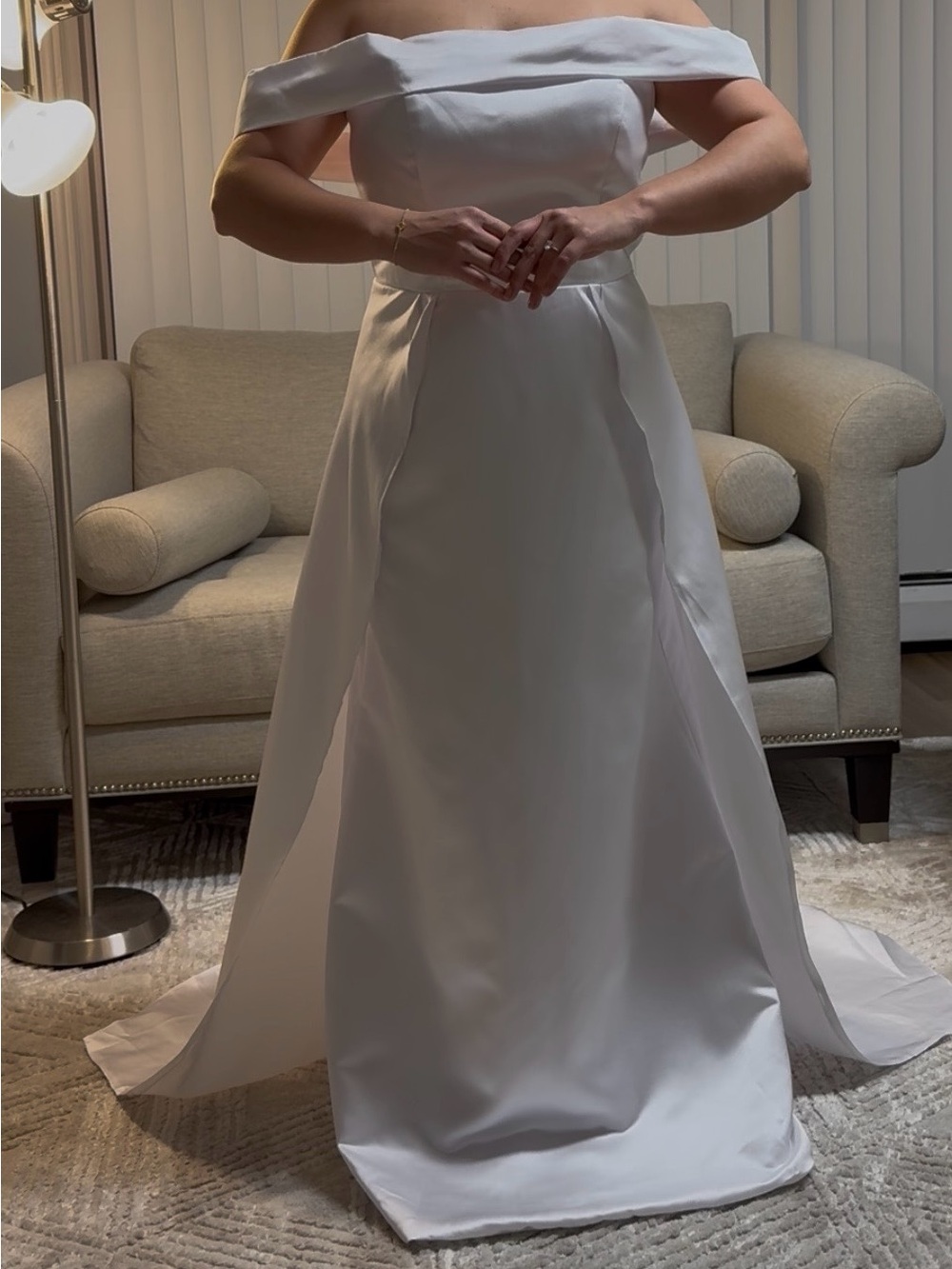 Off-Shoulder White Satin Wedding Dress